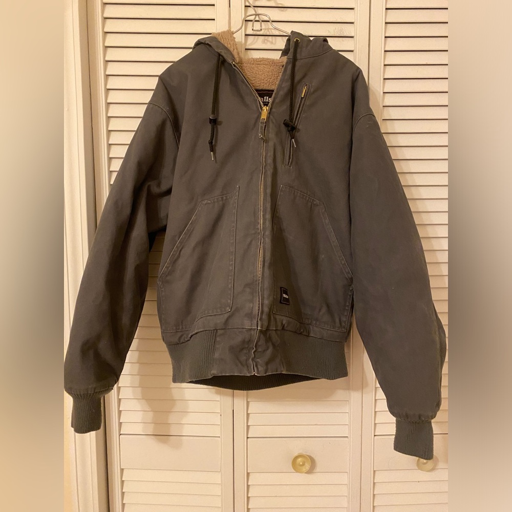 Walls Workwear Mens Canvas Hooded Sherpa Lined Work Jacket Gray Medium Gorpcore